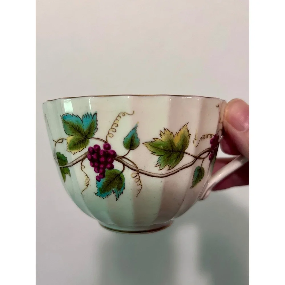 Royal Worcester Bacchanal Teacups Set/6 Bone China Grape Vine Gold Trim England